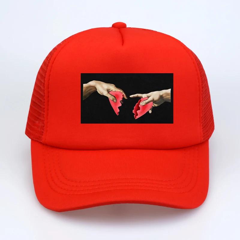 Michelangelo Heart Break Print Baseball Cap Fashion Summer Unisex Women Mesh Trucker Caps Adjustable Snapback Sun Hats