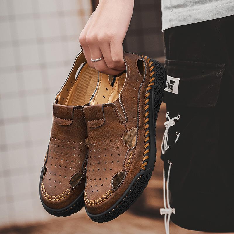 Retro Style Men's Summer Sandals Comfortable Man Sandals Leisure Walk Loafers Handmade Leather Casual Flats Stylish Beach Shoes