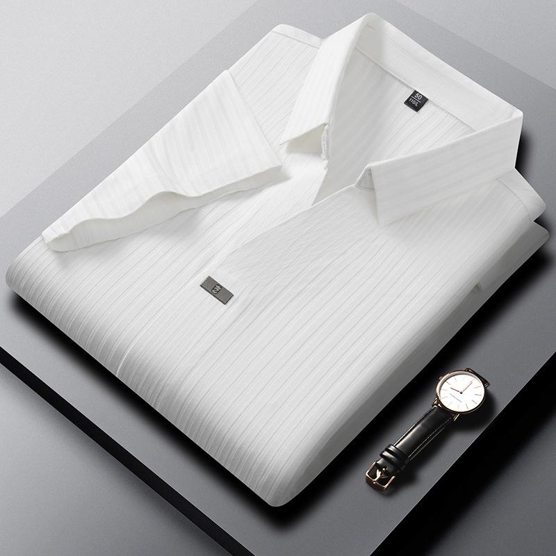 Traceless Ice Silk Short-Sleeved Polo Shirt Men'S High-End Cool Dark Striped Solid Color V-Neck T-Shirt Men'S Clothing