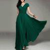 Plus Size Solid Color Women Party Suknia V Neck Krótki rękaw Slim Fit Maxi Dress