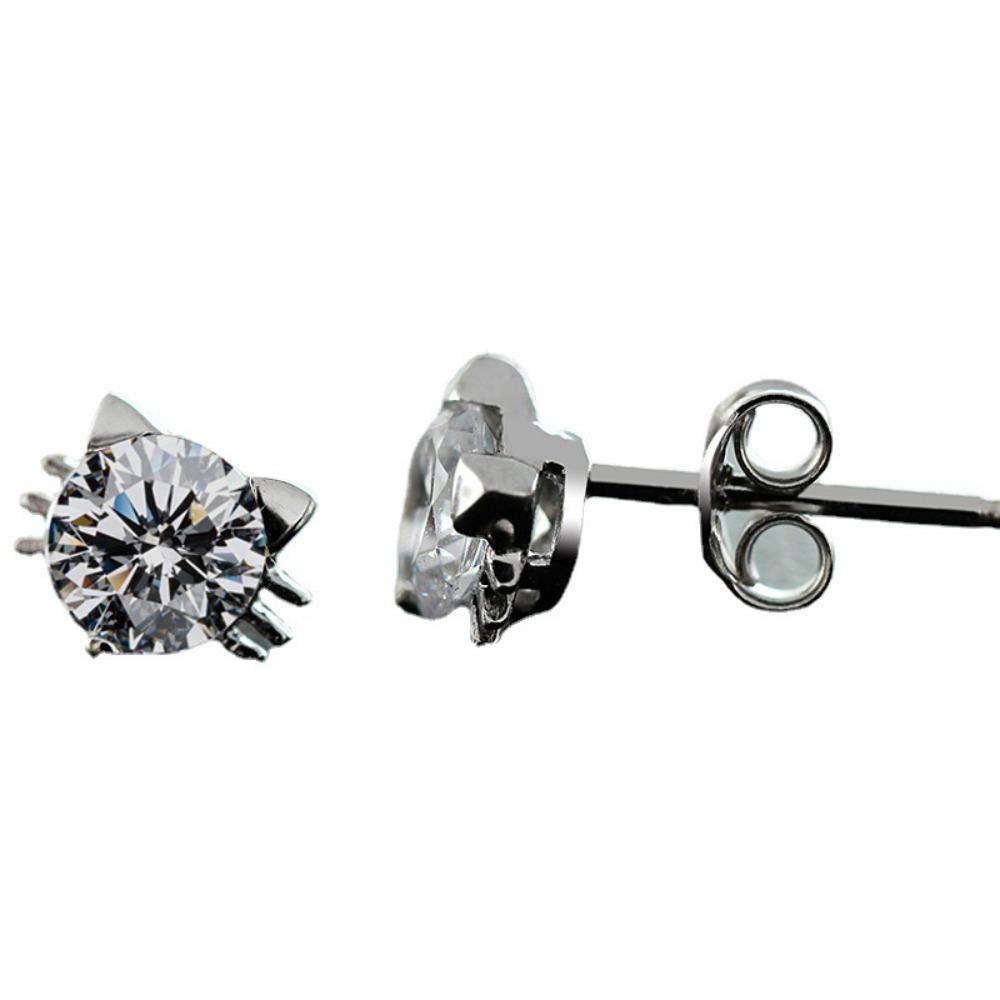 Elegant Cat Elf Stud Earrings Silver Plated White Copper Zircon Earrings for Women Trendy Accessories Gift