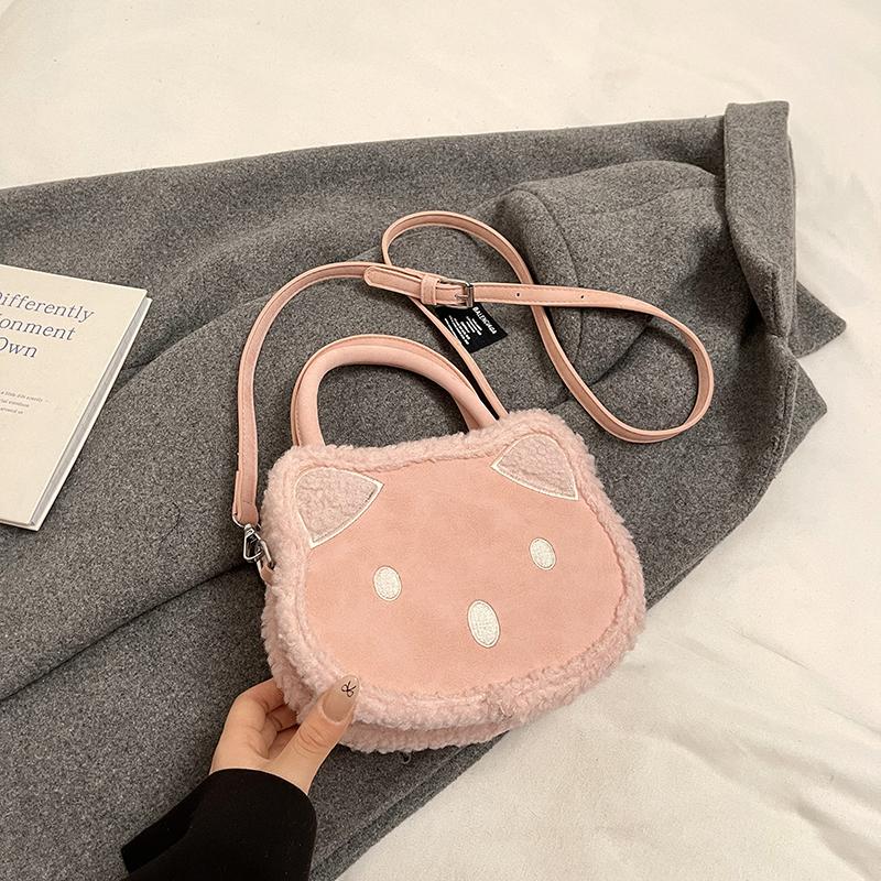 Cute Plush Cat Women's Shoulder Bags Faux Lamb Wool Ladies Purse Handlbags Winter Fashi Female Small Handle Messenger Bags