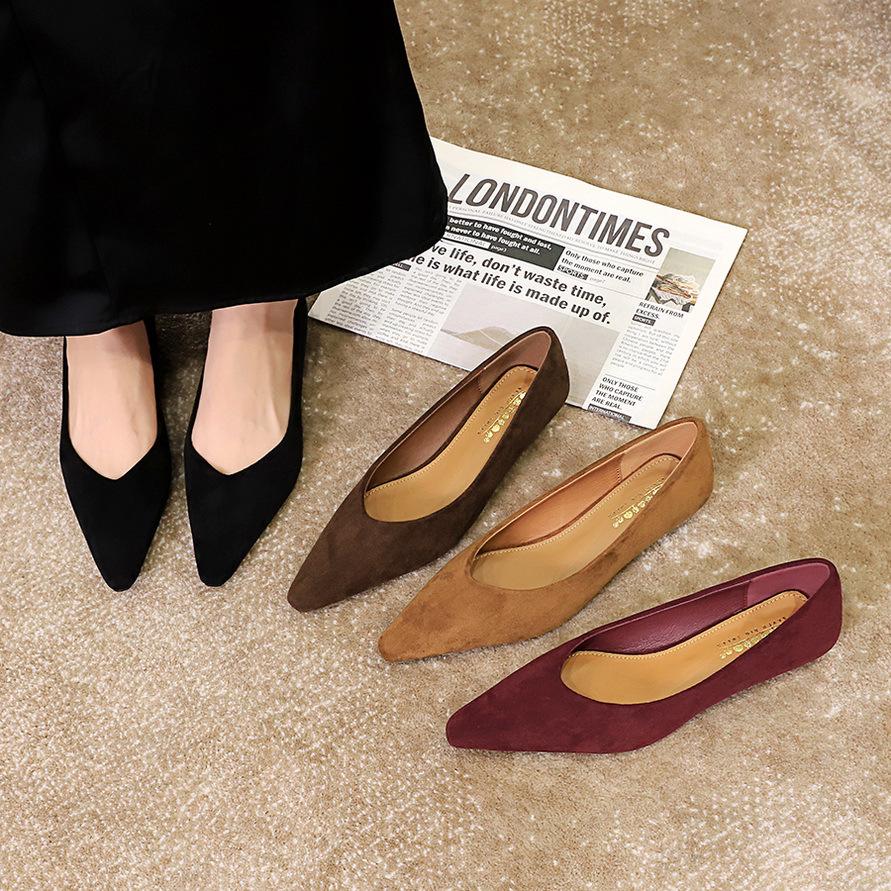 Korean Style Women's Wedge Heel Suede Pointed Toe Shoes - Comfortable & Versatile