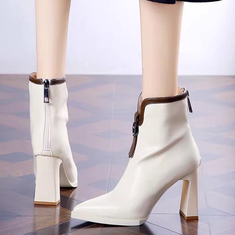 

Кожаные женские ботильоны с острым носком, зимние ботинки на высоком каблуке, сексуальная обувь, массивные дизайнерские ботинки, трендовые туфли-лодочки 2024 года, зимние ботинки Botas De Mujer 39