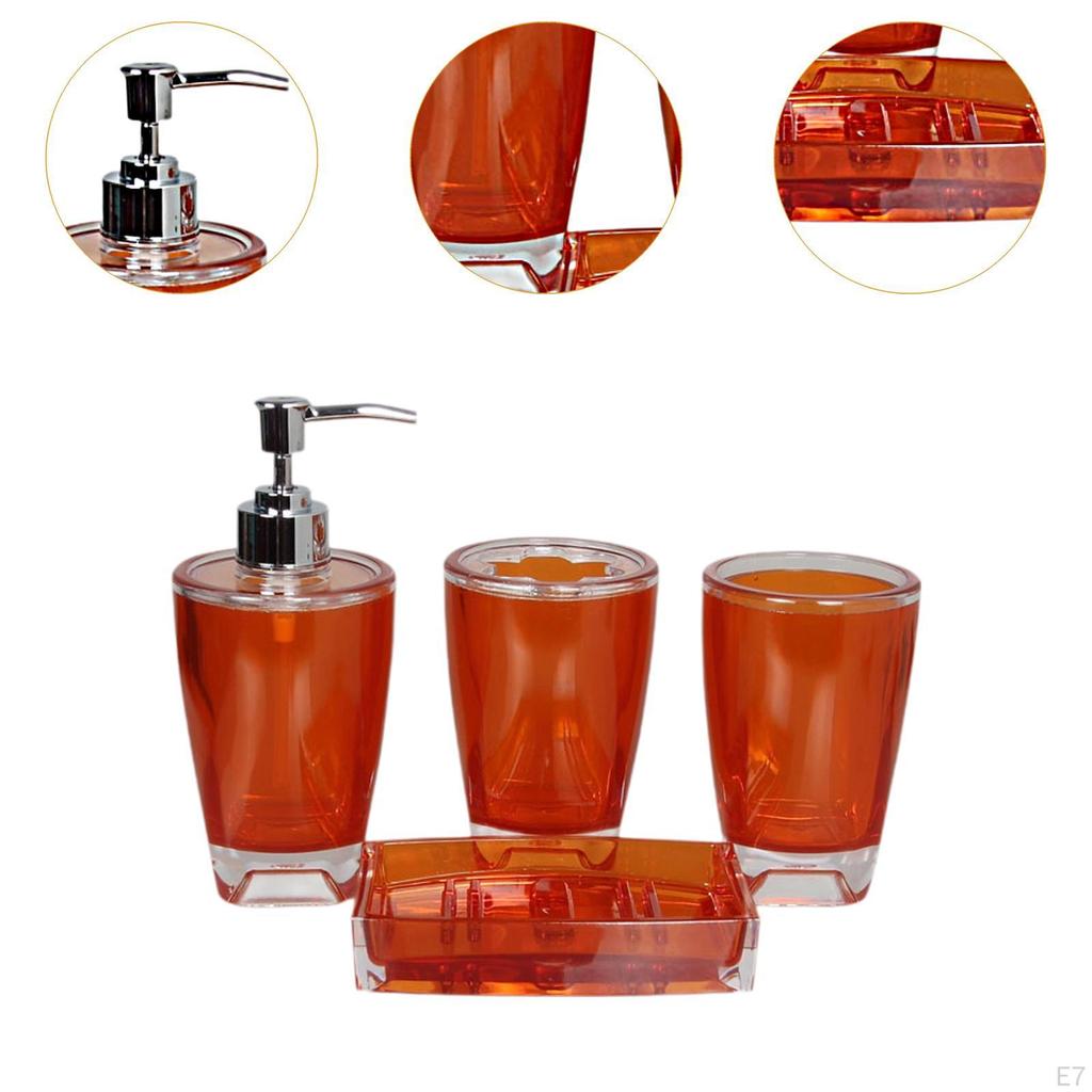 4 Piece Soap Dispenser, Toothbrush Holder, Apartment Essentials, Premium Modern Bathroom Accessory