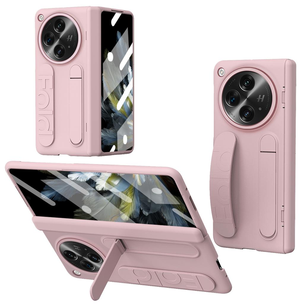 Etui na Oppo Find N3 5G z podstawką, opaską na nadgarstek, poliwęglanowa osłona telefonu z folią ze szkła hartowanego