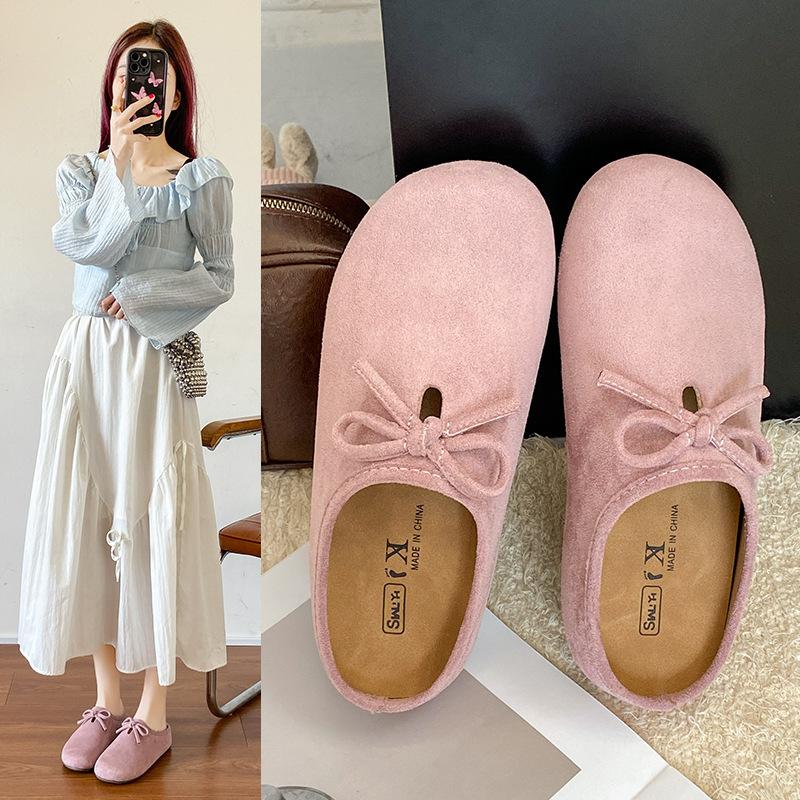 Retro veelzijdige platbodem Boken tas hoofd pantoffels 2025 lente nieuw vlindermachine eenpedaal zachtzool halve pantoffels