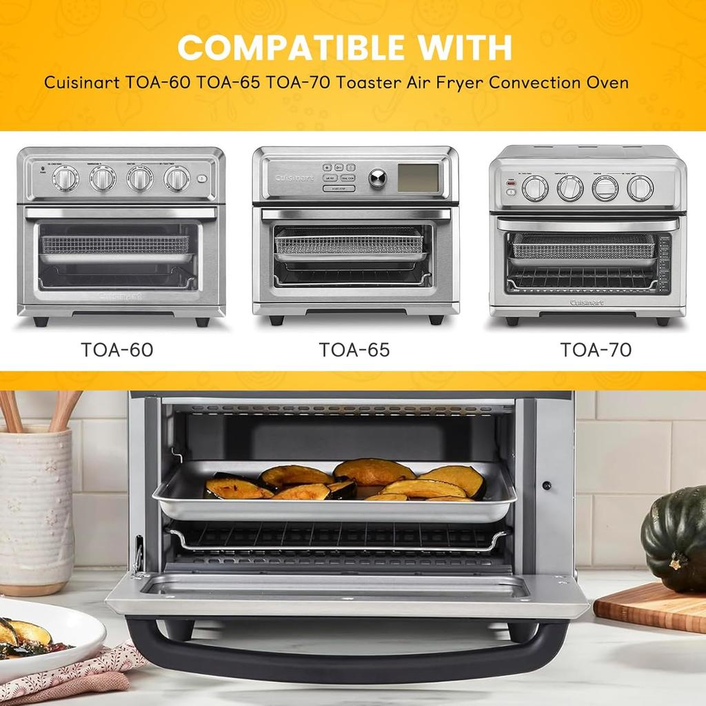 Air Fryer Tray Replacement for Cuisinart TOA-60 TOA-65 TOA-70 Toaster Air Fryer Convection Oven, 12.2*11'' Non-stick Mesh Air Fryer Stainless Steel