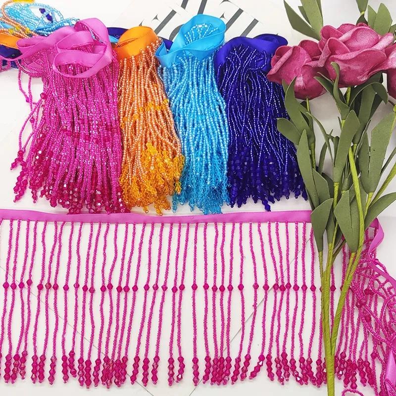 45/90cm Luksusowy Kryształ Koralikowy Frędzlowany Koronkowy Opaska DIY Suknia Ślubna Sceniczny Kostium Welon Tassel Akcesoria Do Szycia