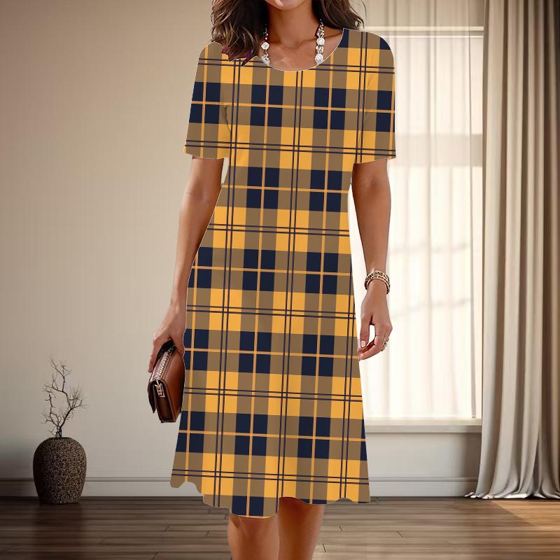 

Женская мода изящный сетчатый узор с принтом лето весна короткий рукав О-образный вырез повседневные платья 8XL