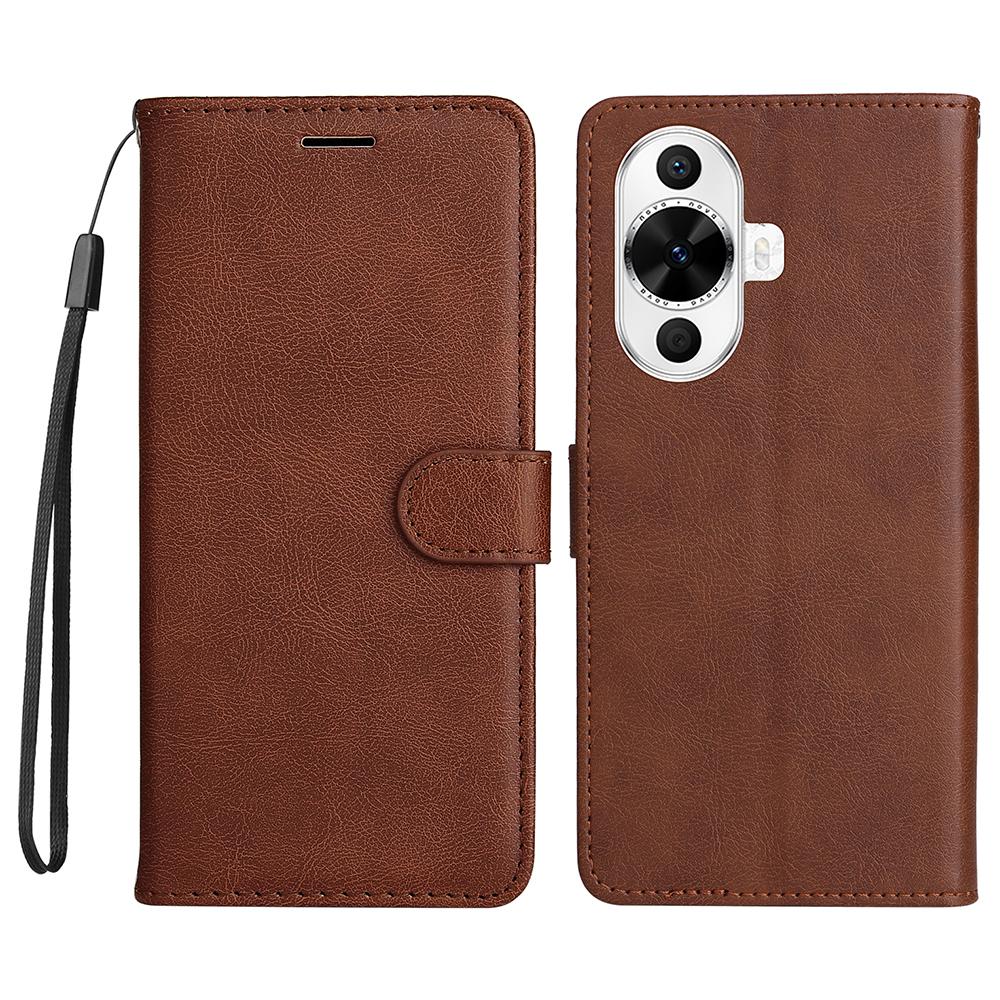 

For Huawei nova 12s 4G/nova 11/12 Lite 4G Case Solid Color Leather Mobile Cover Wallet Stand with Strap Brown