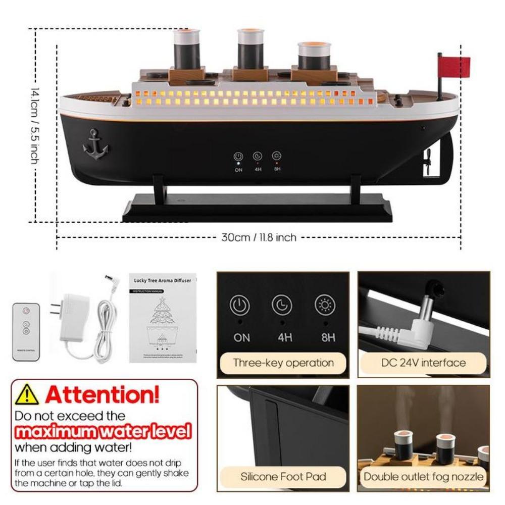 Modello Nave Titanic Umidificatore d'Aria Telecomando Casa 250ml Olio Essenziale Medusa Anello di Fumo Spruzzo Diffusore di Aroma Umidificatori