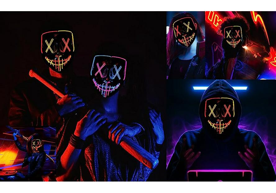 מסכת פנים רפאים עם נורות LED מהבהבות להאלווין, למסיבות מסכות ומסיבות אימה