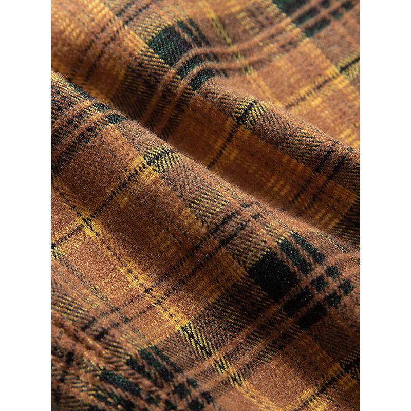 Plaid Shirt Men's Long-Sleeved Spring and Autumn Trendy Vintage American Retro Casual Loose Brushed Flannel Shirt Jacket