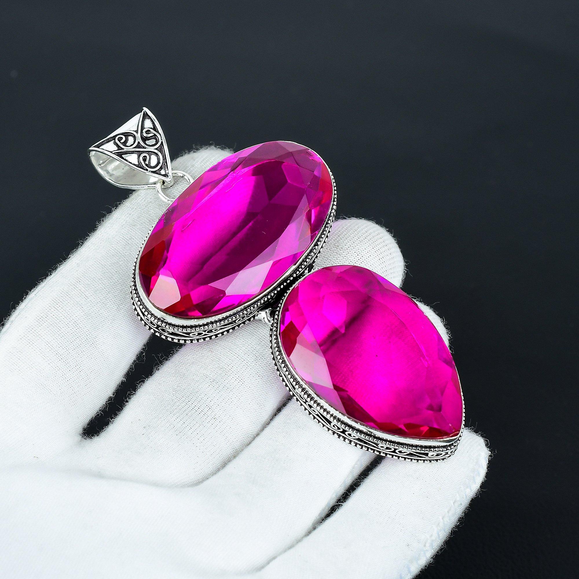 

Розовый мистический топаз гигантского размера драгоценный камень ручной работы ювелирная подвеска из серебра 925 пробы, подвеска большого размера для подарков, подвеска с двойным топазом 2.54 розовый