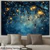 2D Starry Night Tree Tapestry, Magical Blue Background with Hanging Lights for Bedroom