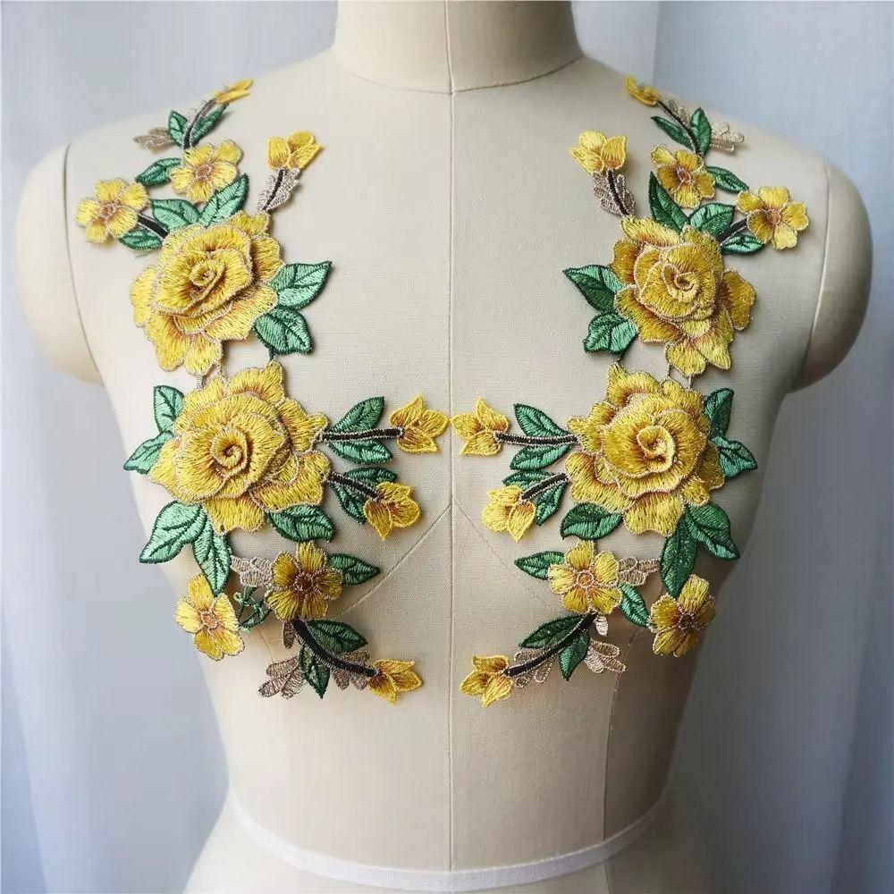 3D Flower Embroidery Flower Applique Blue Purple 12cm x 28cm Rose Flower Patch Embroidery Patches Crafts Clothing Accessories