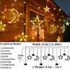 Moon Star Lamp LED Solar Fairy Curtain Light Outdoor 8-Mode Waterproof Remote Control for Porch Window Backyard Tent Decor