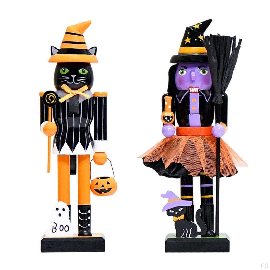 Halloween Nutcracker Figure Decorative Home Decor Painted 10 Inch Wooden Puppet Figurine for Shelves