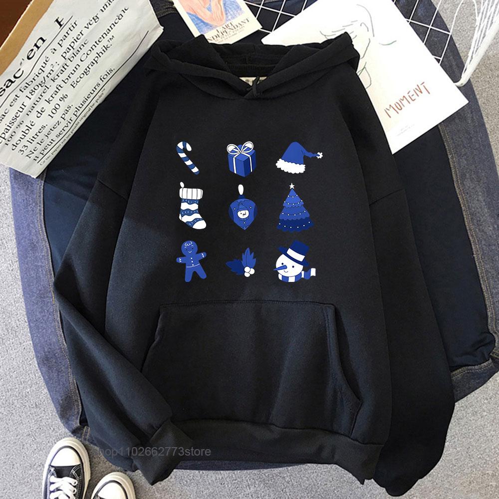 Chinoiserie Print Hoodie for Women Blue and White Christmas Sweatshirt with Hooded Winter Fleece Clothes Men