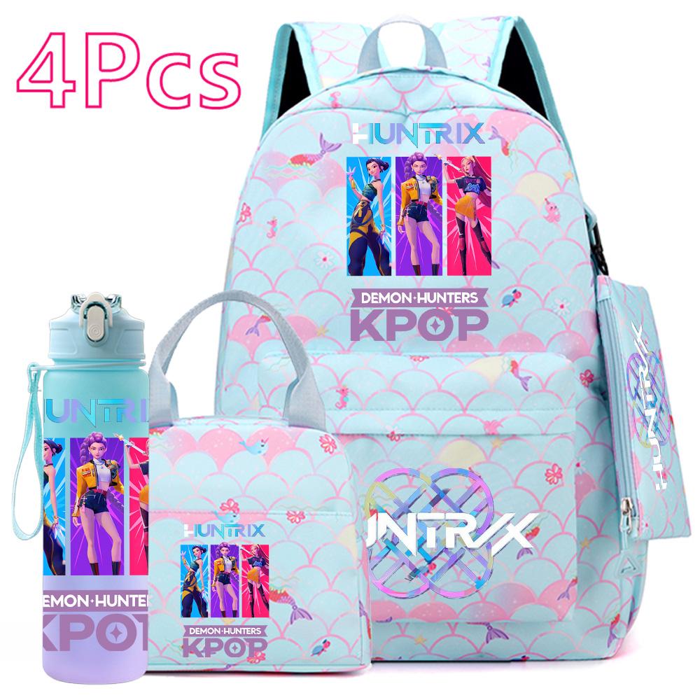 4 Stück/Set Anime KPOP Bedruckter Rucksack mit Handtasche Federmäppchen 750 ml Wasserflasche für Teenager Schüler Junge Mädchen Große Kapazität Schultasche Schultasche