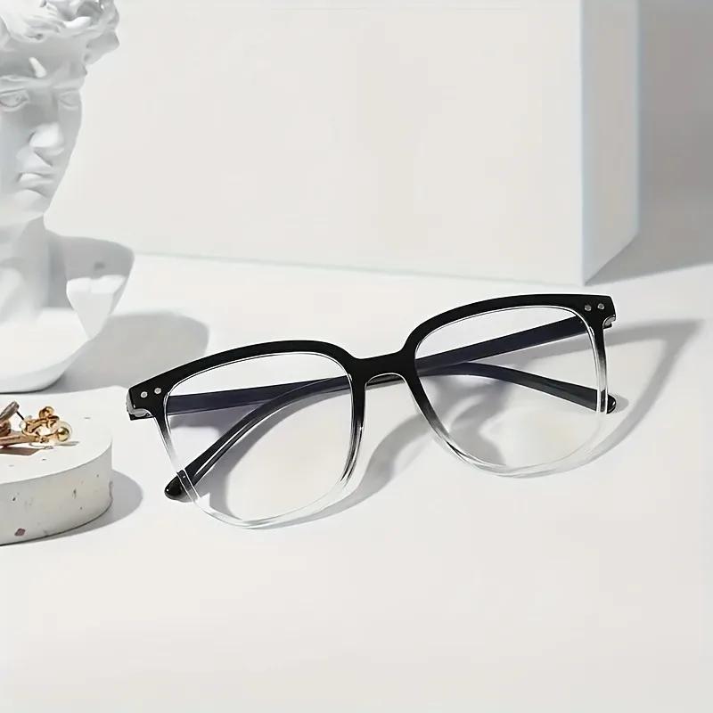 Women'S Chic Gradient Rivet Detail Street Style Fashion Glasses Sleek Black Frame with Clear Lenses Complete Edge Protection