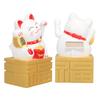Lucky Cat Statue Waving Arm Solar Powered Fortune Beckoning Chinese Feng Shui Desktop Decor 4in White