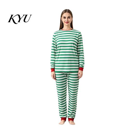 Мягкая одежда для сна на зиму, Комплект matching family pajamas, Зелено-белая полоска, Рождественский, 2 предмета, Милые пижамные комплекты для мужчин и женщин, Праздничные, С длинным рукавом, Для отдыха