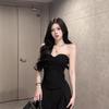 Elegant Black Fishbone Bandeau Top: Women's Summer Slimming Three-Dimensional Wrap Chest Vest