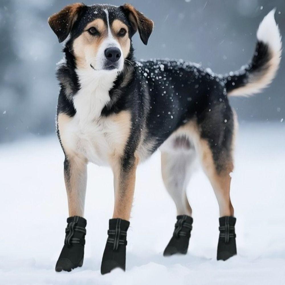 4pcs/set Reflective Waterproof Dog Shoes Warm Wound Recovery Boot  Medium Large Dogs
