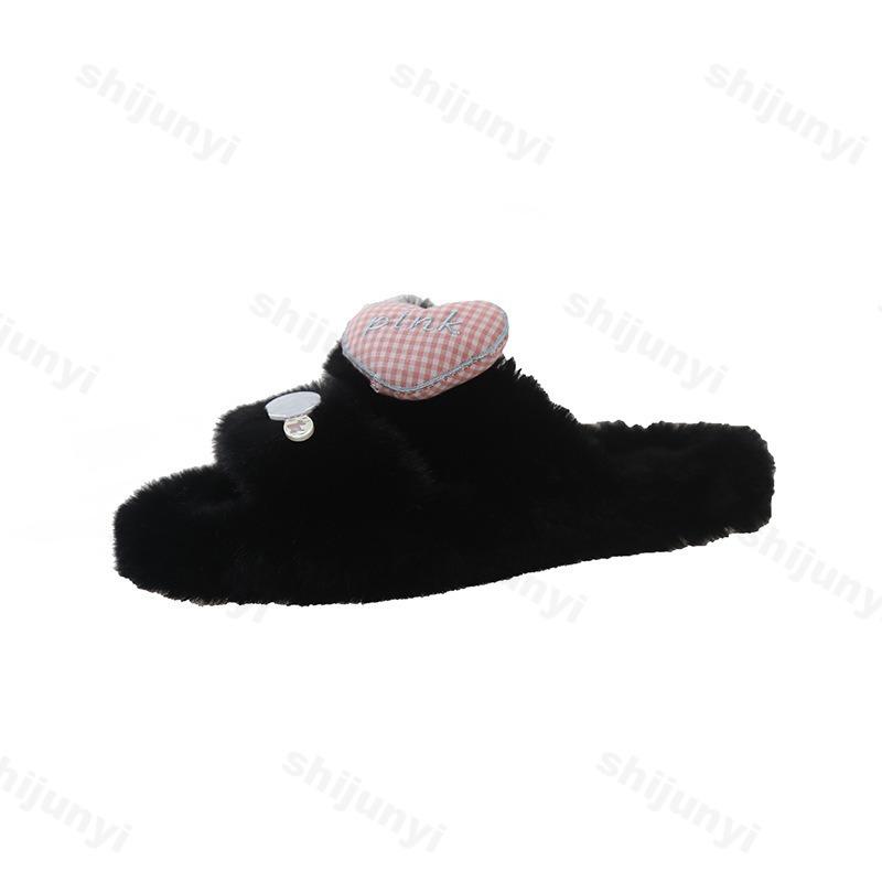 Fashion Women Cotton Slippers Autumn Winter New Fashion Outdoor Non Slip One Word Slippers Lightweight Comfortable Soft Sole Plush Shoes
