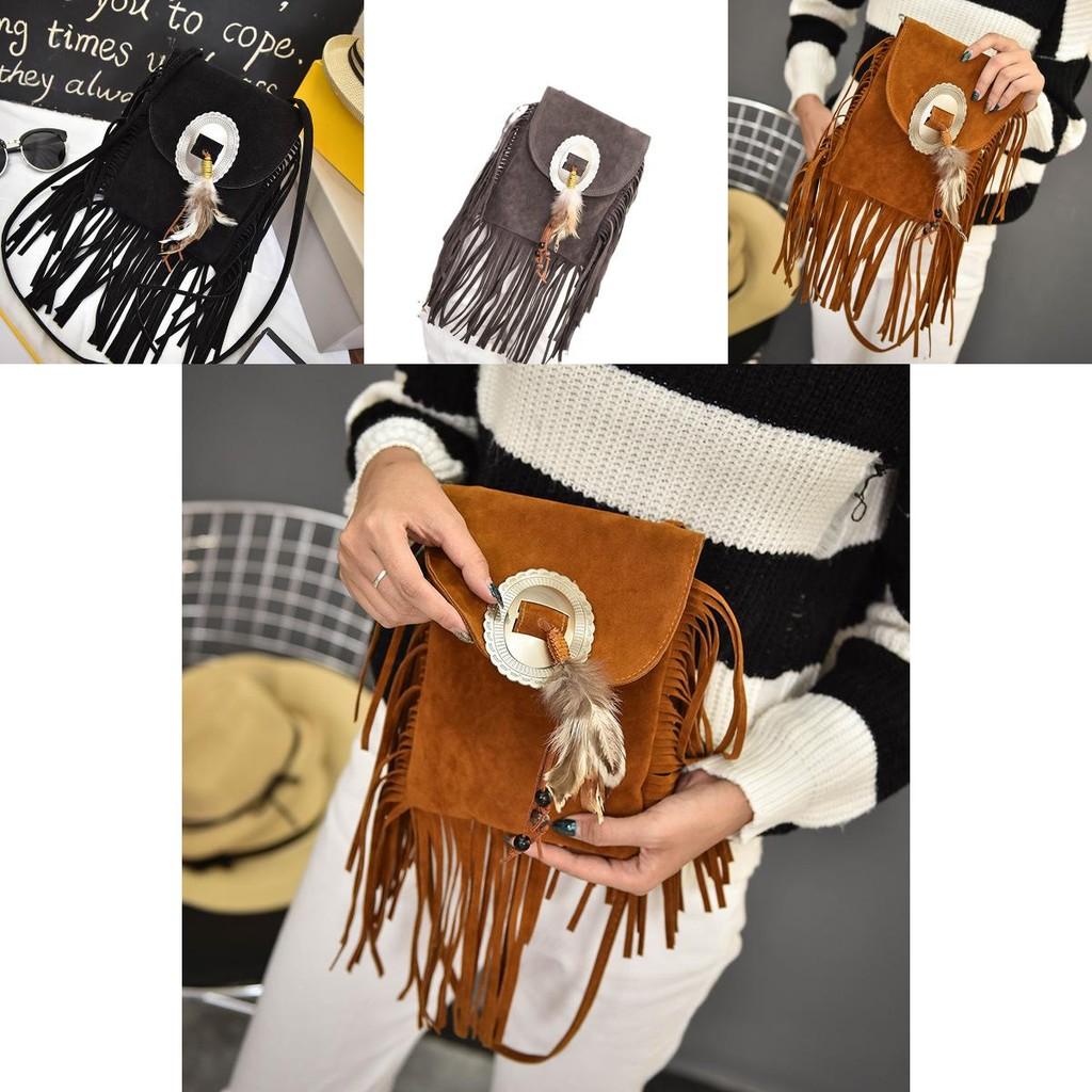 Feather Tassel Crossbody Purse With Zipper Closure For Everyday Use