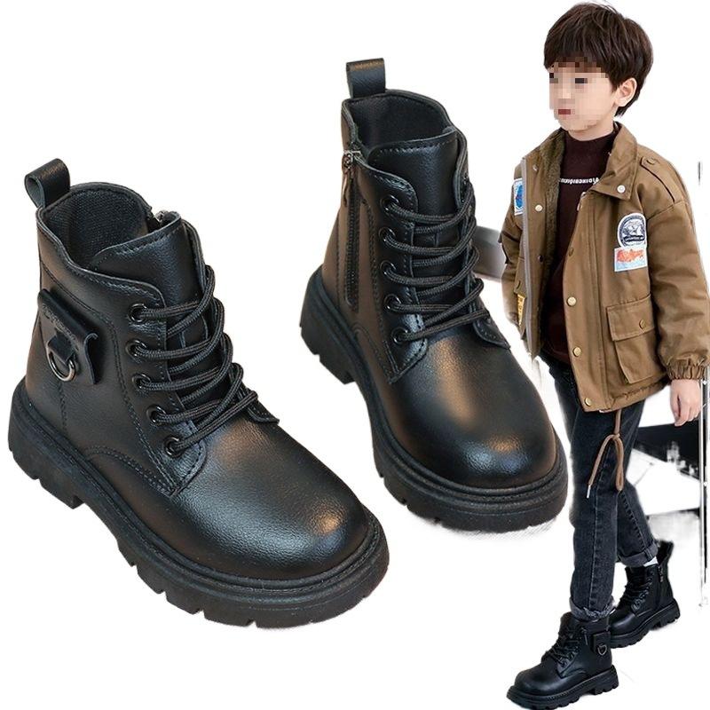 Boys Martin leather boots children's boots 2025 autumn and winter new velvet British boys short boots children