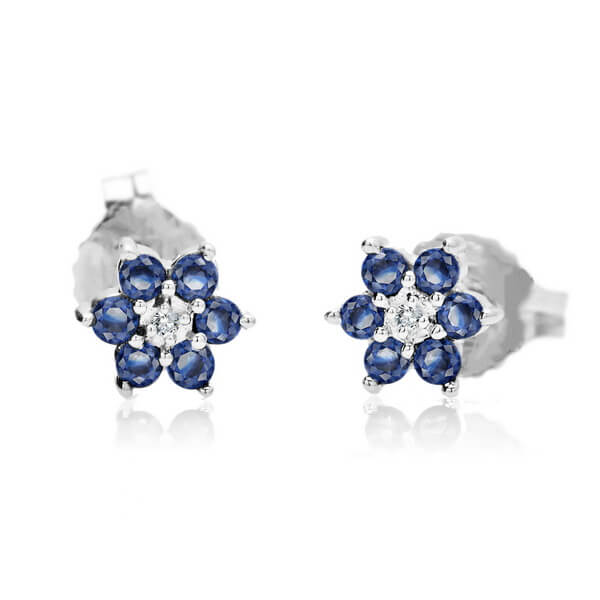 Flower Earrings with Sapphires and Diamonds Kbd0500S
