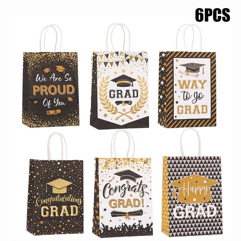 

6/12Pcs Graduation Season Kraft Paper Gift Tote Packaging Bags Candy Snack Storage Pouch Graduation Party Favors 6pcs