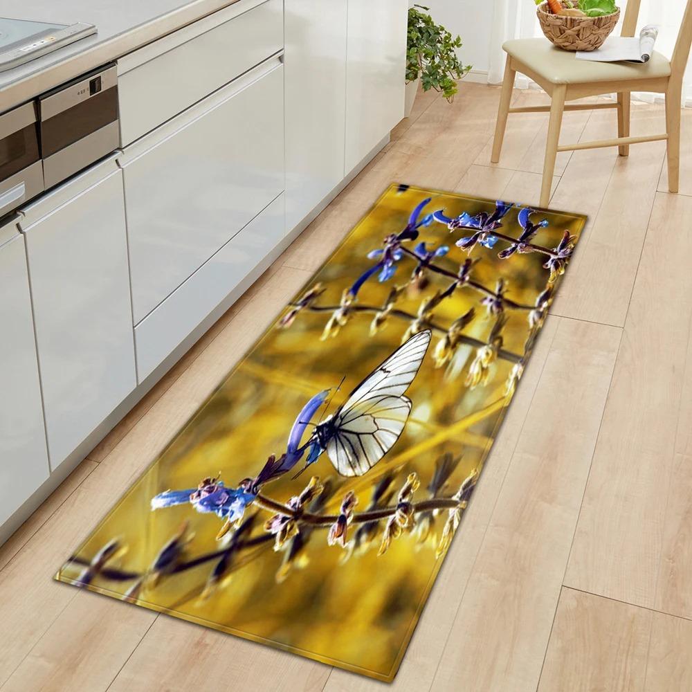 Butterfly Flower Pattern Home Kitchen Floor Mat Door Front Decoration Floor Mat