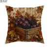 1pc 2D Flat Throw Pillow Covers Autumn Harvest Theme Wooden Crate Grapes Blackberries Acorns Rustic Style Brown Purple Orange Soft Velvet Washable Pat