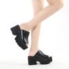 Fashion Big Size 43 Open Head Block Heel Chunky Platform Slippers Women Summer Shoes Mules Slingback Muffin Bottom Black Leather
