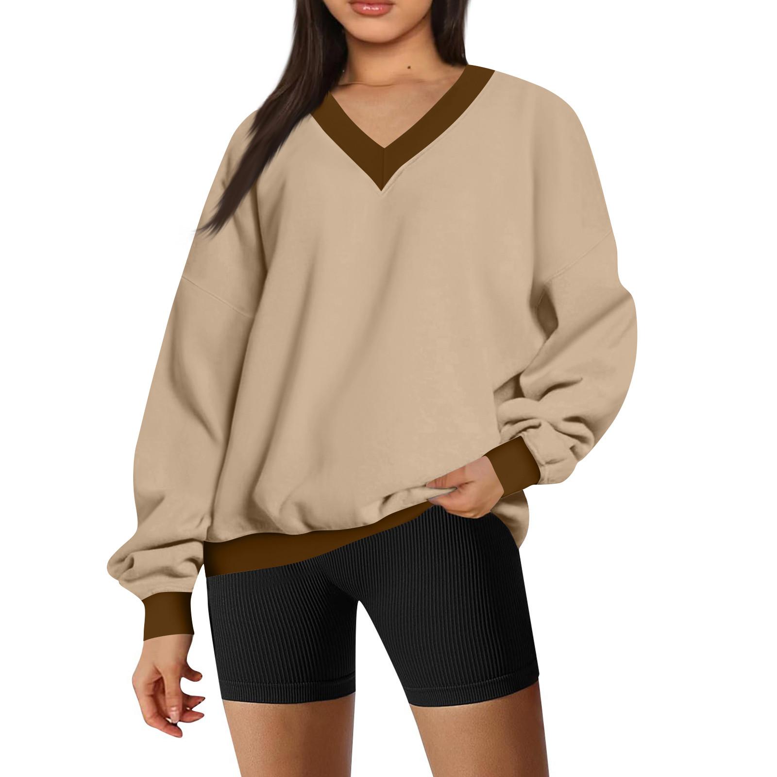 

Женские свободные толстовки повседневные удобные топы модные длинные рукава пуловеры толстовки XXXL светло-коричневого