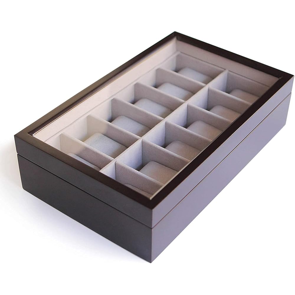 Case Elegance (Case Elegance) Watch Case Solid Wood Espresso Color Watch Glass Display Case Colle...
