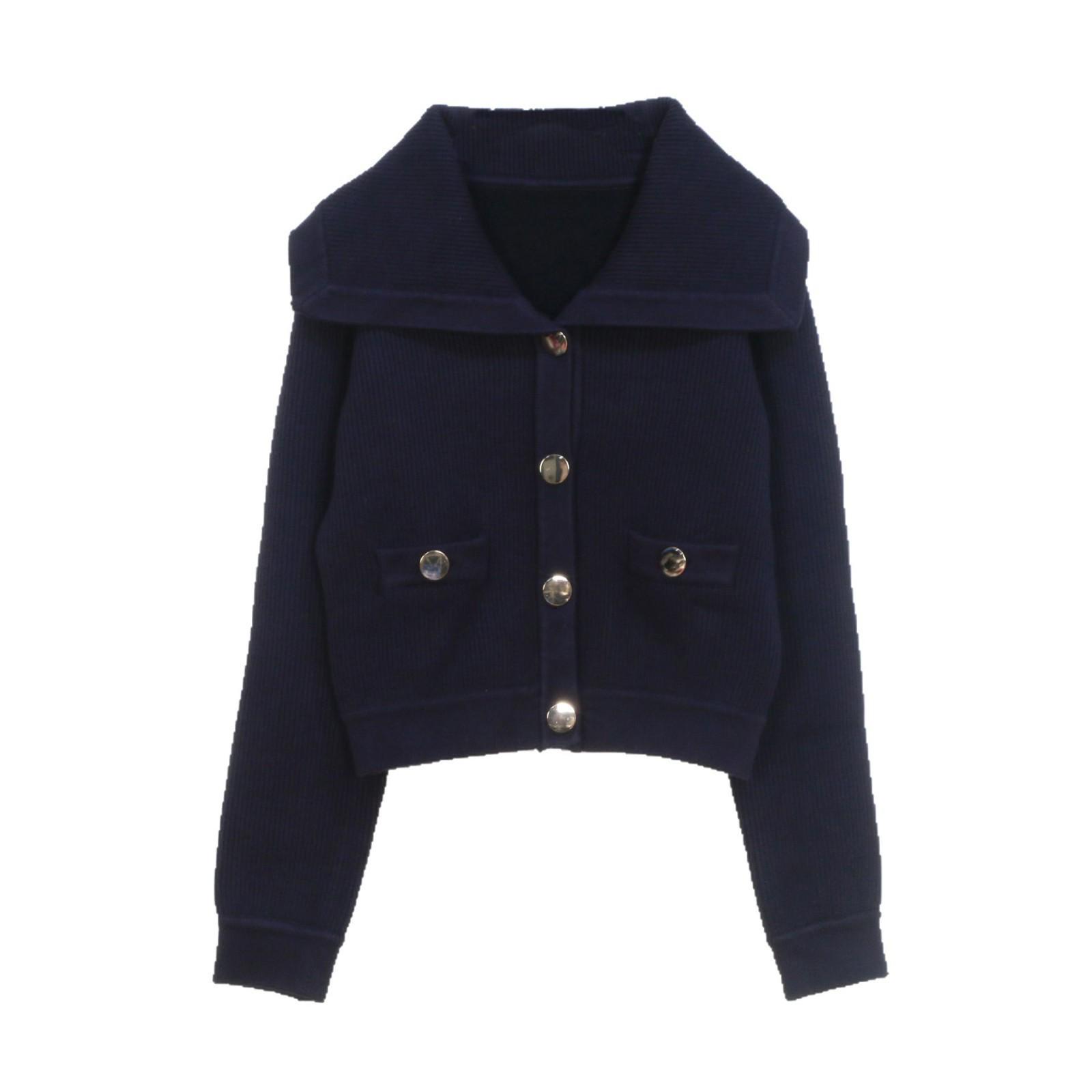 

Женский вязаный кардиган в европейском и американском студенческом стиле с темно-синим воротником S