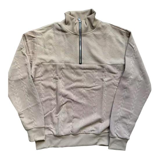 Men Sweatshirt Stand Collar Zipper Half Placket Long Sleeve Pullover Tops Solid Color Jacquard Design Sport Tops Streetwear