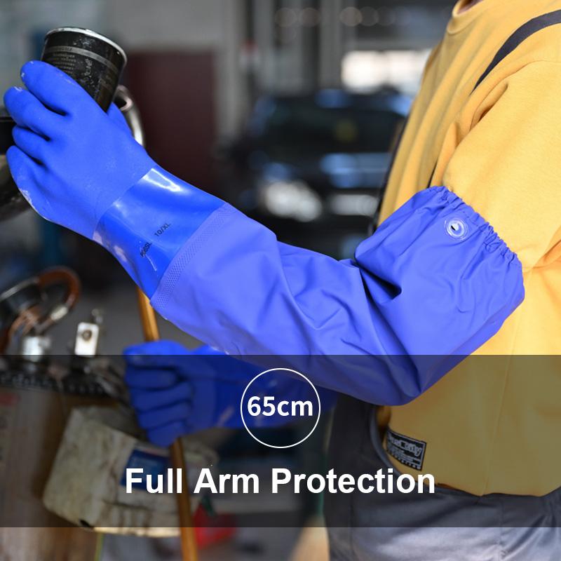 65CM Chemical Gloves Thicken Oil/Acid/Alkali Resistant Water Proof Lining Cotton PVC Industrial Reusable Protective Glove