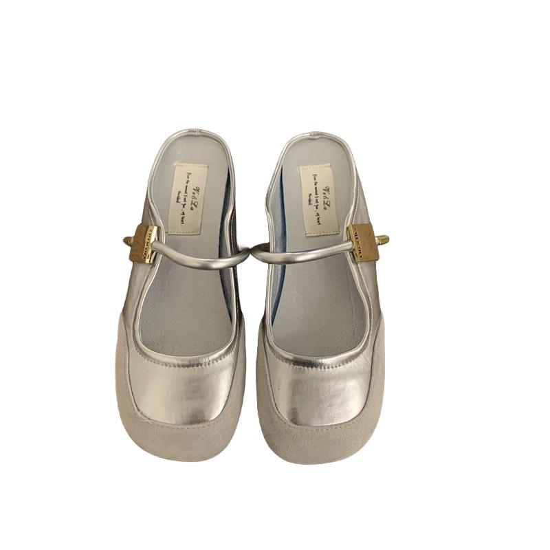 Flat-bottomed French small fragrant bag head half slippers women's shoes wear 2025 new summer Mary Jane half tray sandals