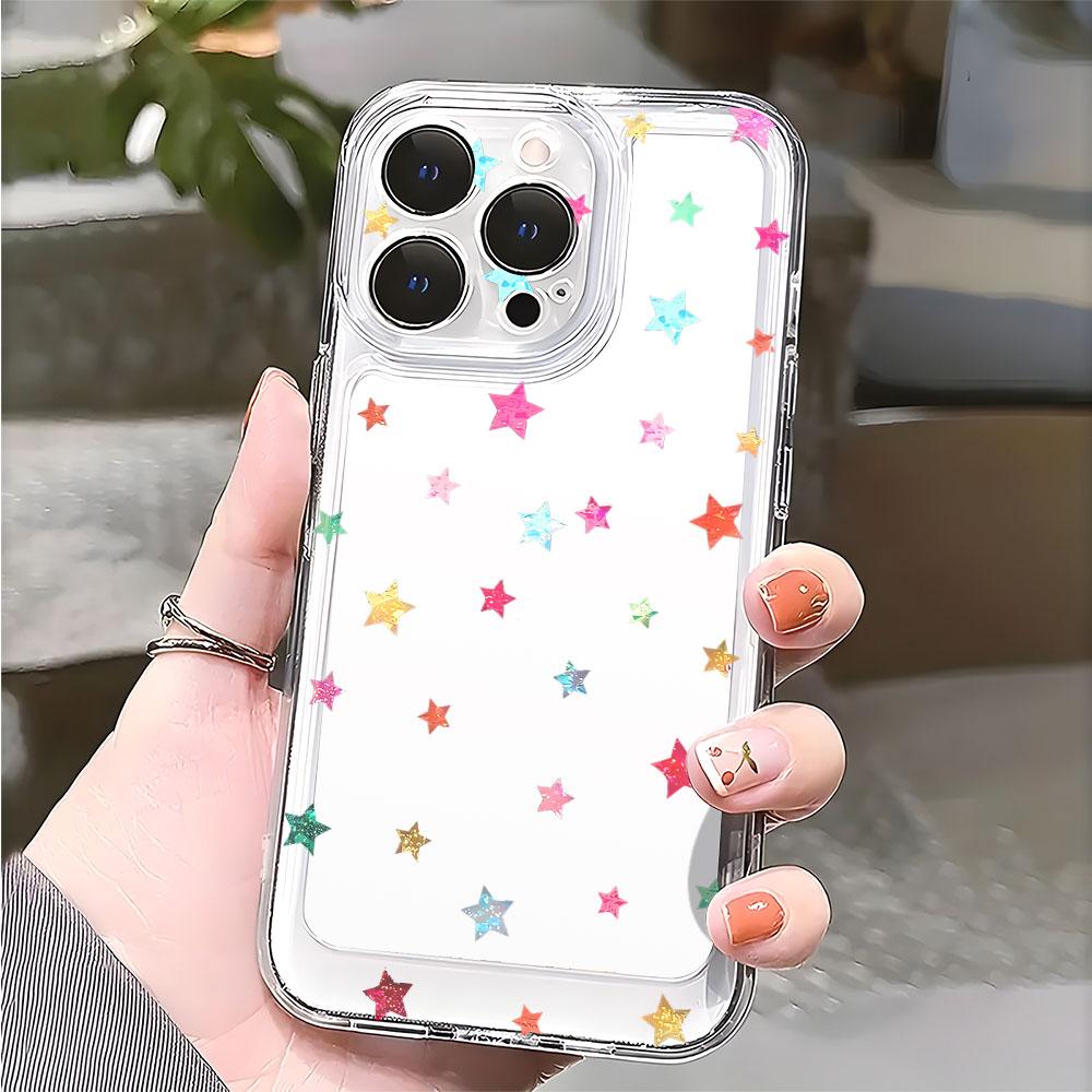 Colorful Star Confetti lucency Phone Case for IPhone 14 15 16 13 12 11 17 Pro Max 12 13 Mini Soft Cover