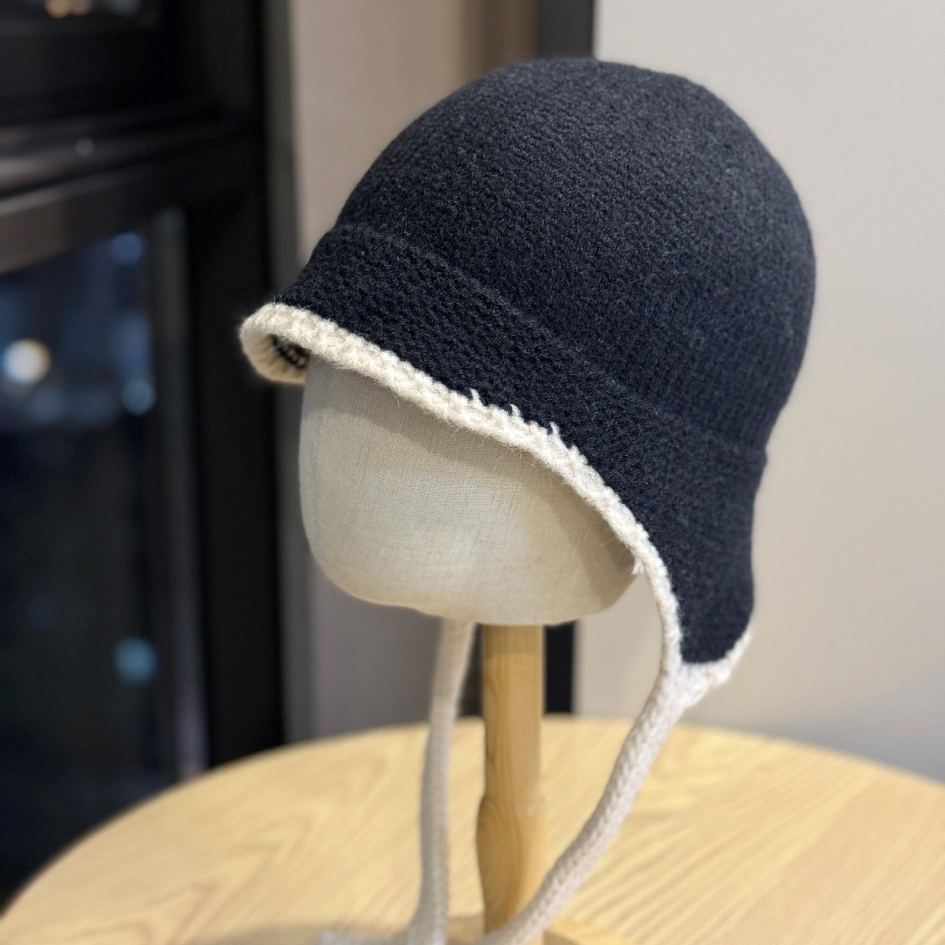 

Новая корейская шапка бини из смесовой шерсти на осень и зиму с защитой ушей, вязаная шапка, повседневная шерстяная шапка, теплая шапка-авиатор, шапка-ушанка one size