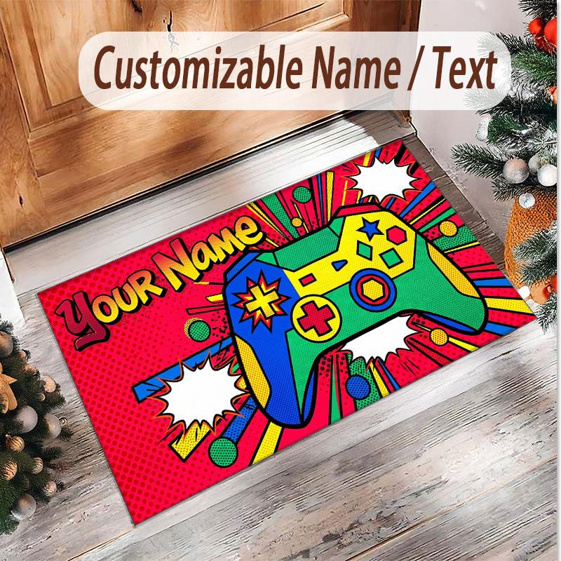 Game Controller Theme Soft Crystal Velvet Rug Custom Name & Text Print Non Slip Floor Rug for Bedroom Living Room