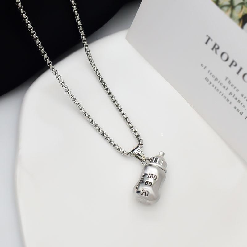 Fashionable And Creative Metal Baby Bottle Pendant Necklace Personalized Hip-hop Street Niche Design Jewelry Gift