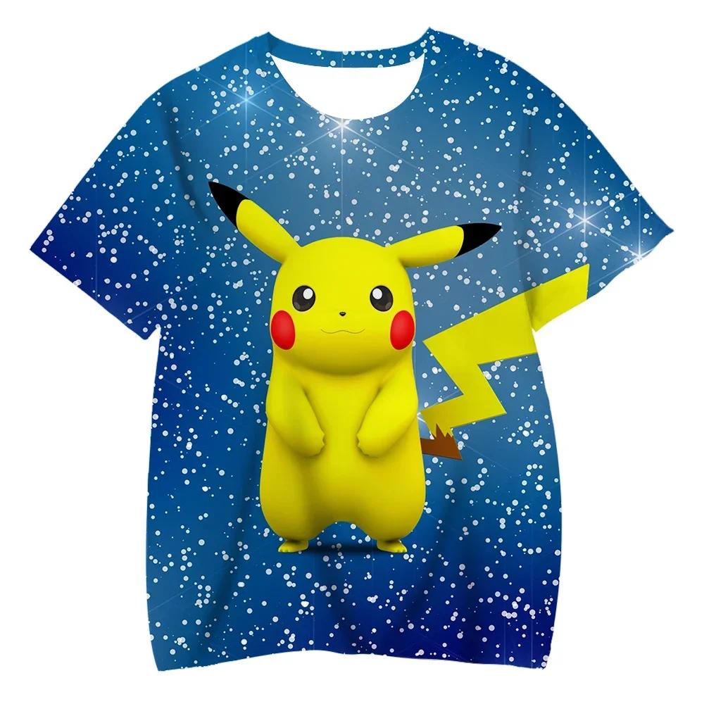 2025 Children's 3D Short-sleeved Cosplay Anime Pikachu T Shirt Fashion Casual T-shirt Pokemon Boys and Girls T-shirt Children's Clothing 7-13