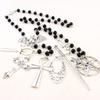 Ankh Kreuz Fledermaus Anhänger Halskette Goth Lange Rosenkranz Perlen Halskette Halloween Schmuck Y2k Punk Pullover Kette Halskette
